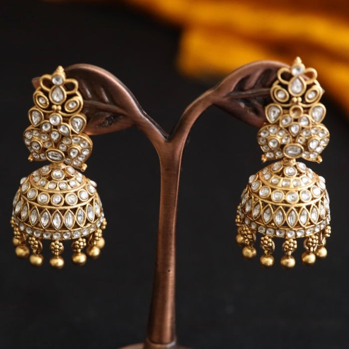 Antique white stone jumka earrings 124492