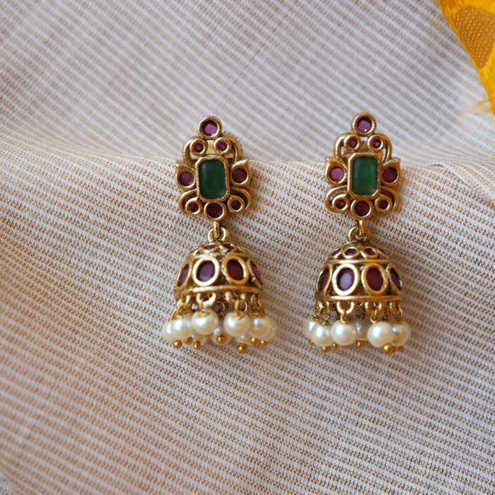 Antique ruby stone pearl jumka earrings AJ33