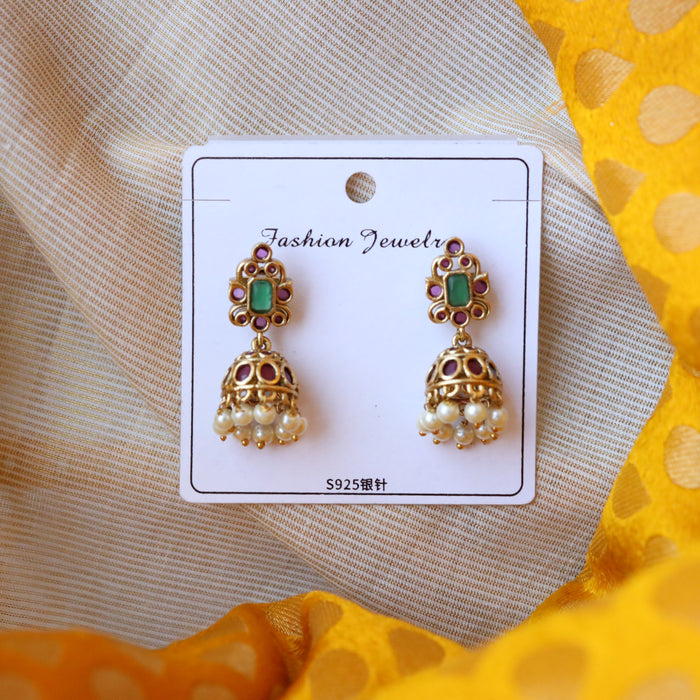 Antique ruby stone pearl jumka earrings AJ33