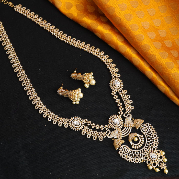 CZ stone long necklace with earrings 144879