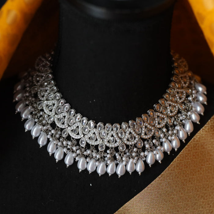Clearance silver choker necklace with earrings and tikka 165785