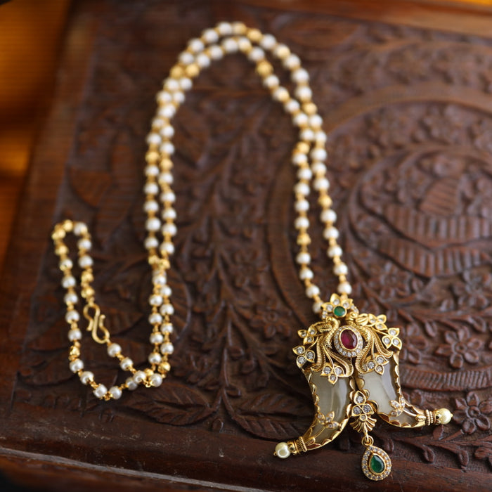 Antique mens long pendant with single pearl chain 144890