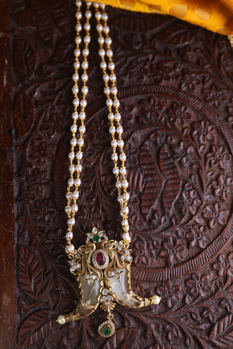 Antique mens long pendant with double pearl chain 146589