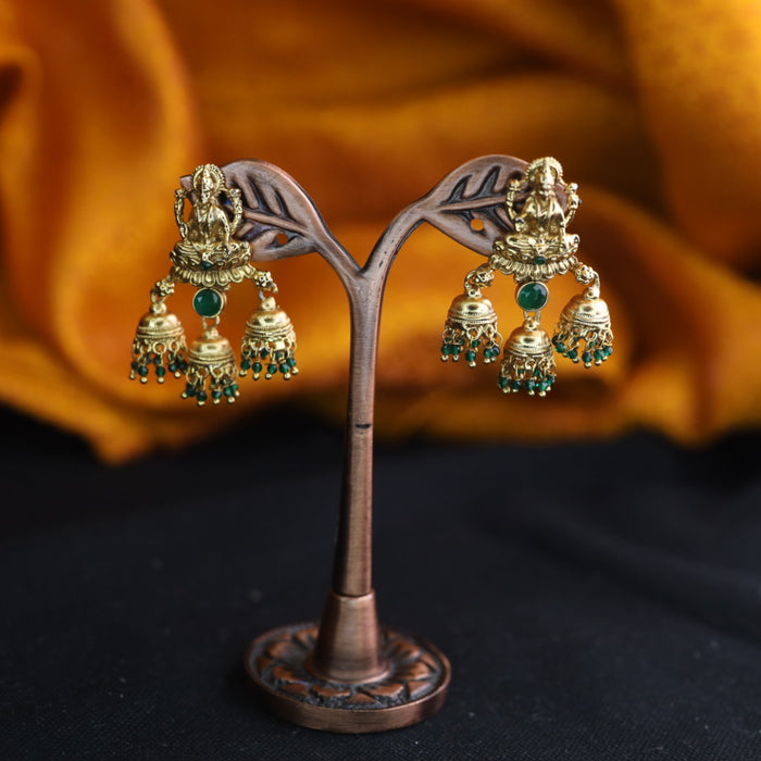 Antique green bead jumka earrings 124669