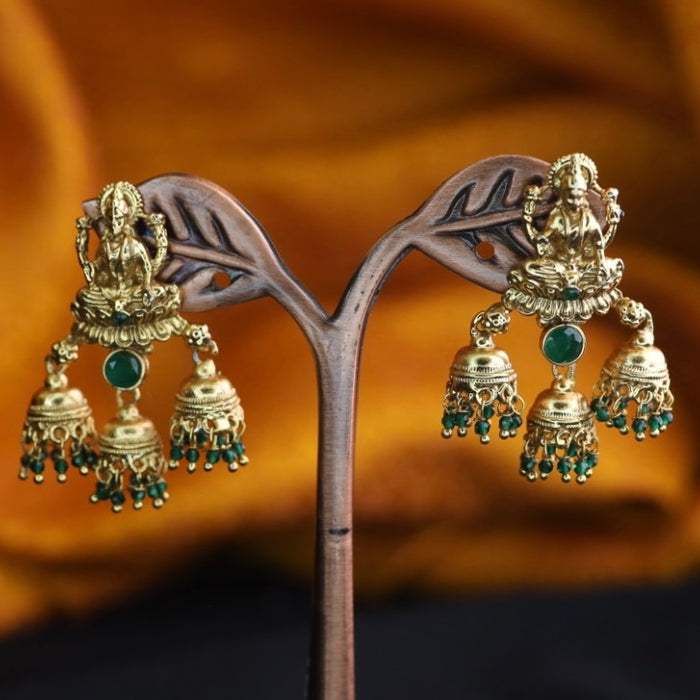 Antique green bead jumka earrings 124669