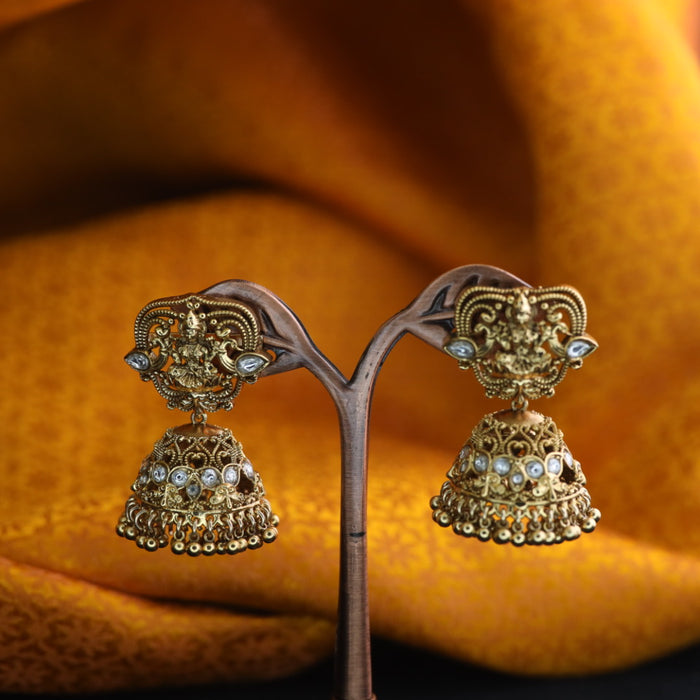 Antique white stone jumka earrings 124668