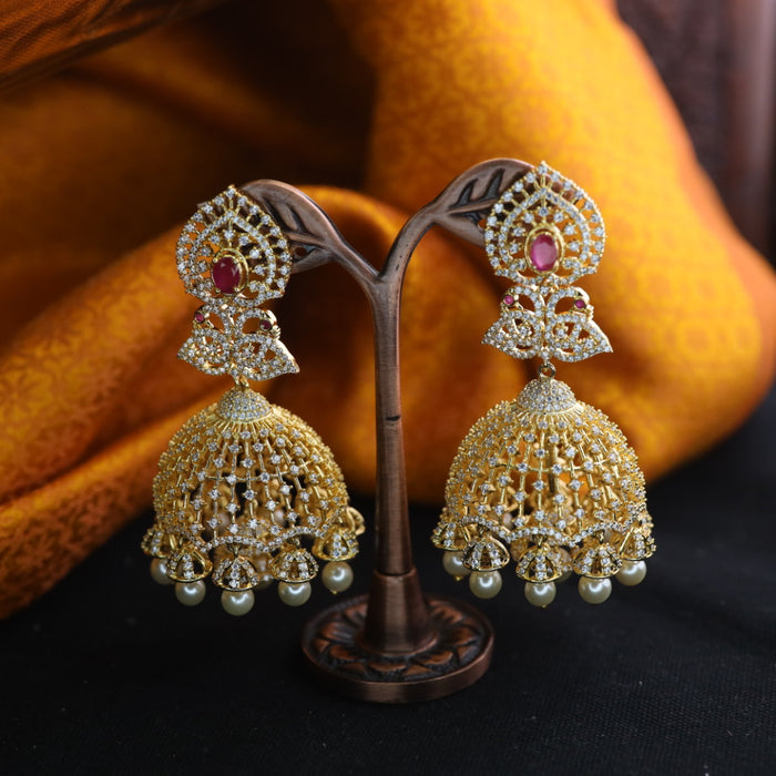 Heritage cz ruby and white stone jumka earrings 124667