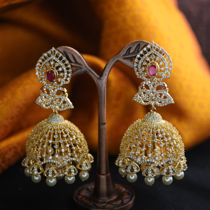 Heritage cz ruby and white stone jumka earrings 124667