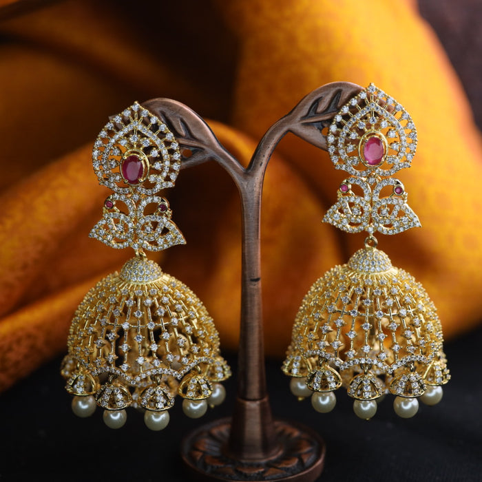 Heritage cz ruby and white stone jumka earrings 124667