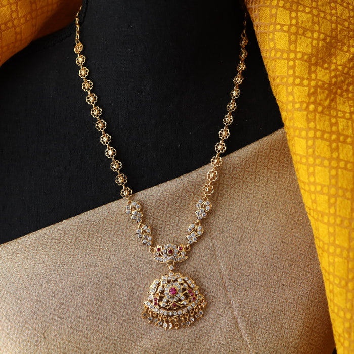 Heritage gold plated ruby stone padakam long necklace 7665319