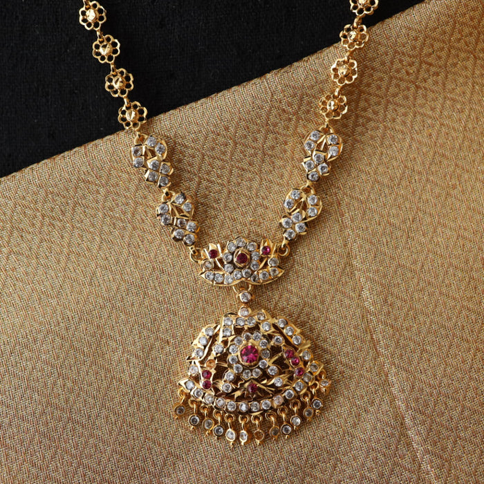 Heritage gold plated ruby stone padakam long necklace 7665319