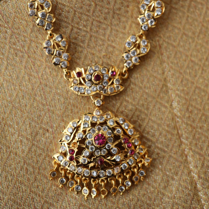 Heritage gold plated ruby stone padakam long necklace 7665319