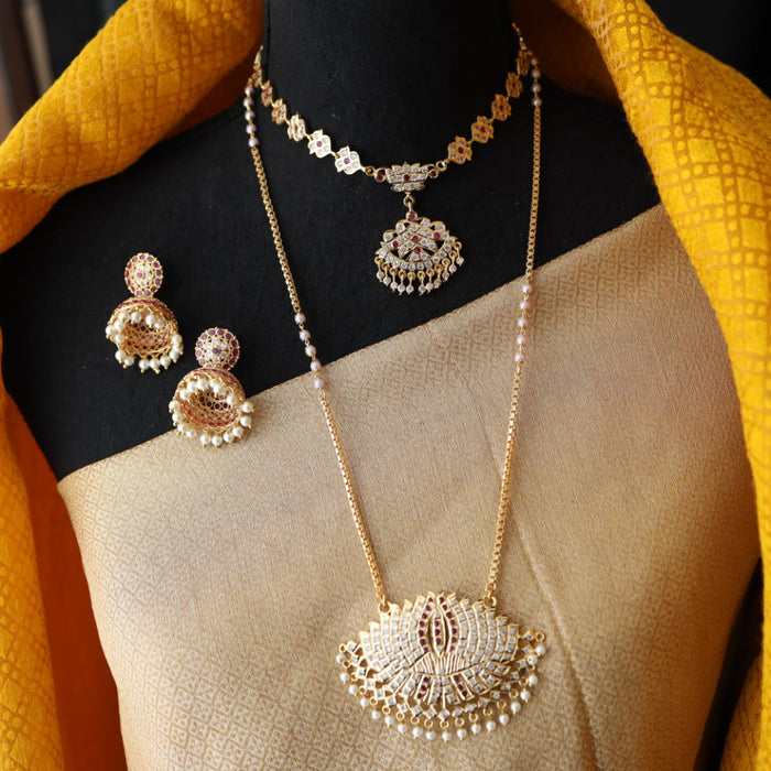 Heritage gold plated ruby stone and pearl padakam set 5666881