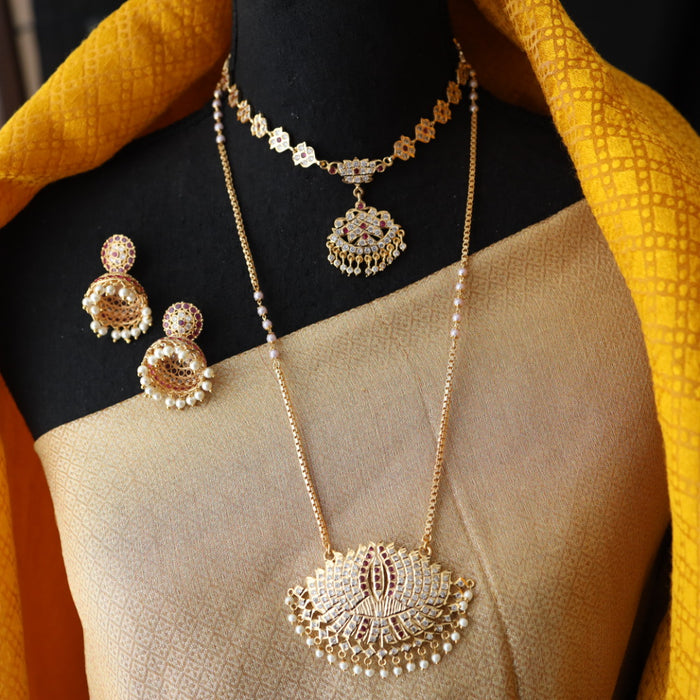 Heritage gold plated ruby stone and pearl padakam set 5666881