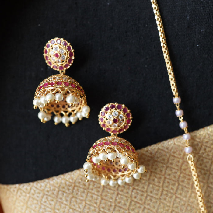 Heritage gold plated ruby stone and pearl padakam set 5666881