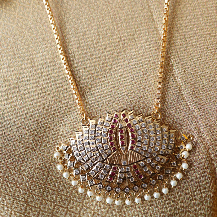 Heritage gold plated ruby stone and pearl padakam set 5666881