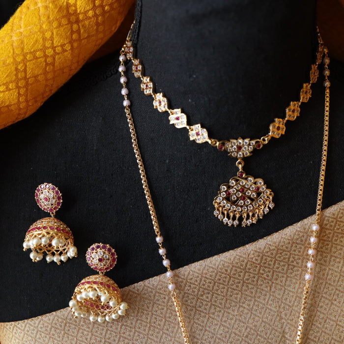 Heritage gold plated ruby stone and pearl padakam set 5666881