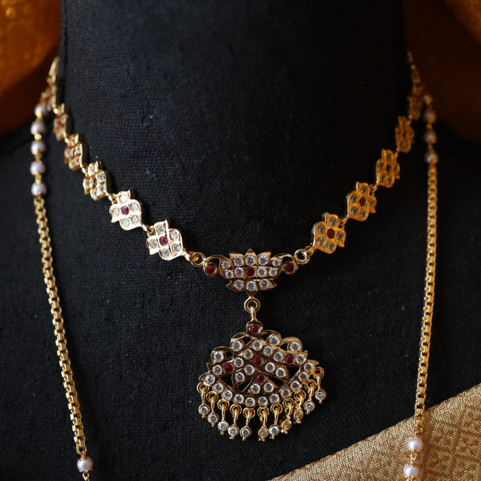 Heritage gold plated ruby stone and pearl padakam set 5666881