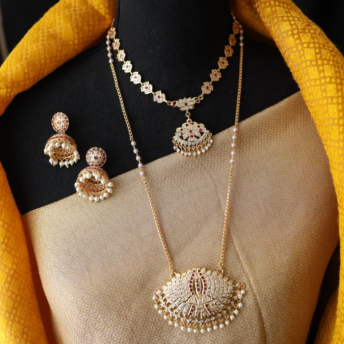 Heritage gold plated ruby stone and pearl padakam set 5666881