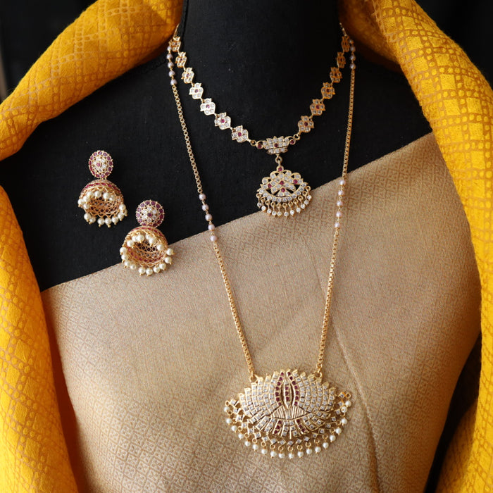 Heritage gold plated ruby stone and pearl padakam set 5666881