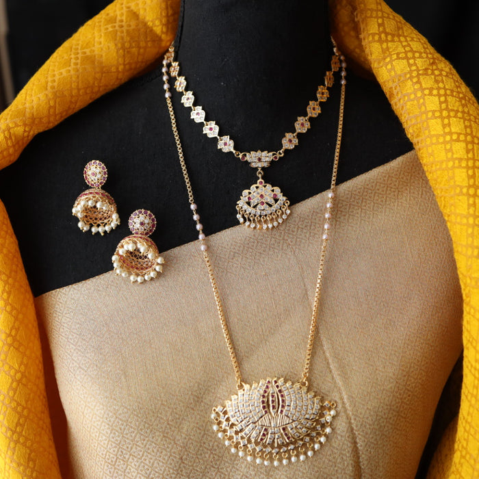 Heritage gold plated ruby stone and pearl padakam set 5666881