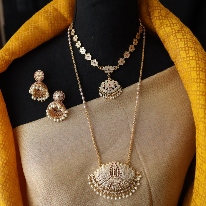 Heritage gold plated ruby stone and pearl padakam set 5666881