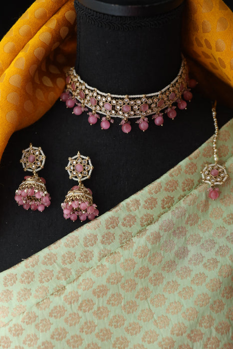 Trendy short necklace with earrings and tikka 11898