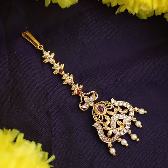 Heritage gold plated ruby green white stone tikka 222632