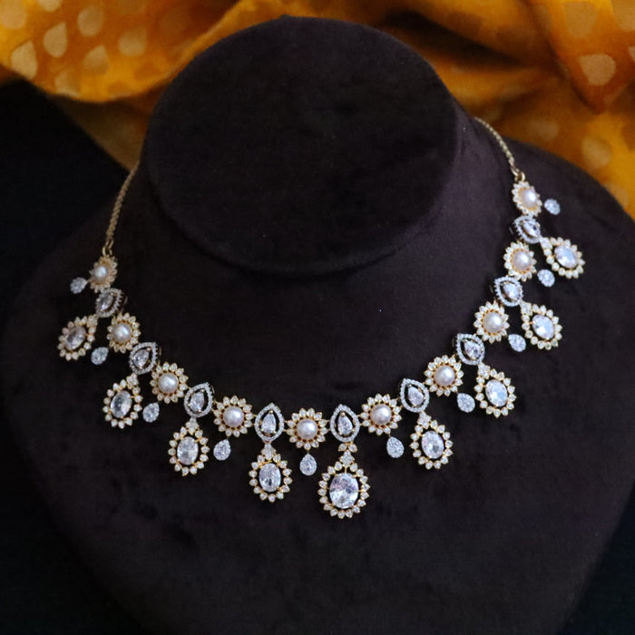 Cz stone gold plated short necklace with earrings 12458