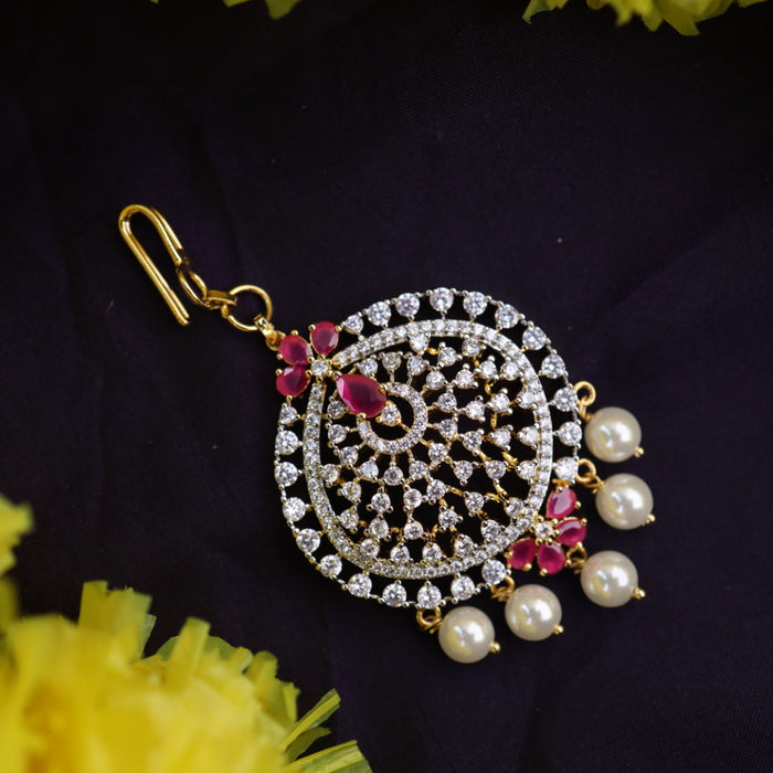 Heritage gold plated ruby white stone tikka 2222692