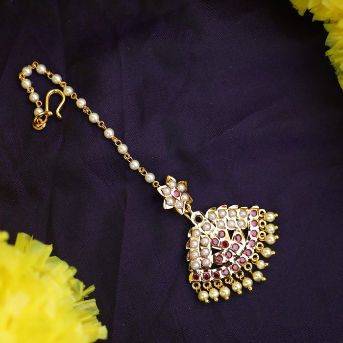 Heritage gold plated ruby stone and pearl tikka 33224442