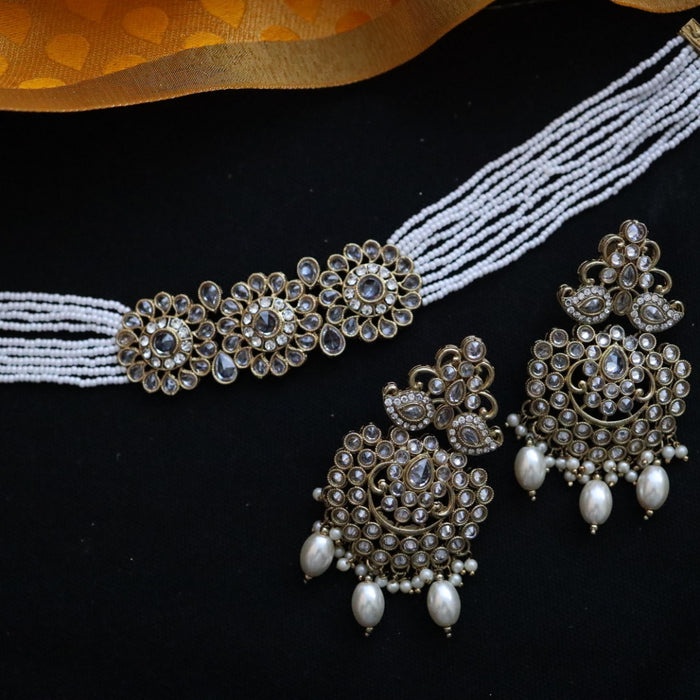 Trendy stone short necklace with earrings 134691