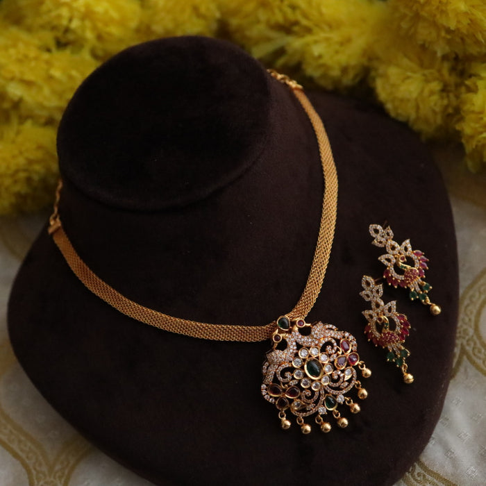 Heritage gold plated short necklace with earrings 13449