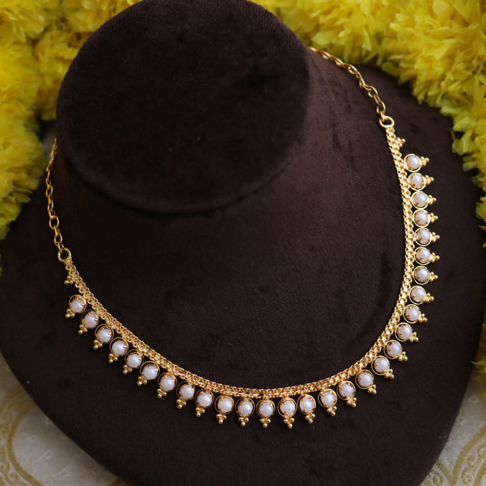 Heritage gold plated pearl short necklace 13458