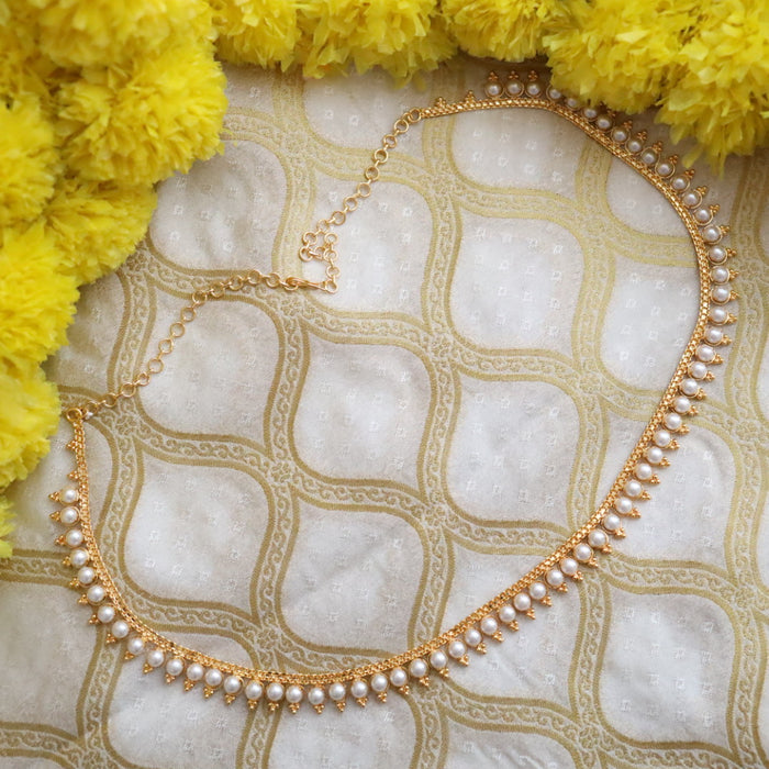 Heritage gold plated pearl long necklace / waistchain 13458