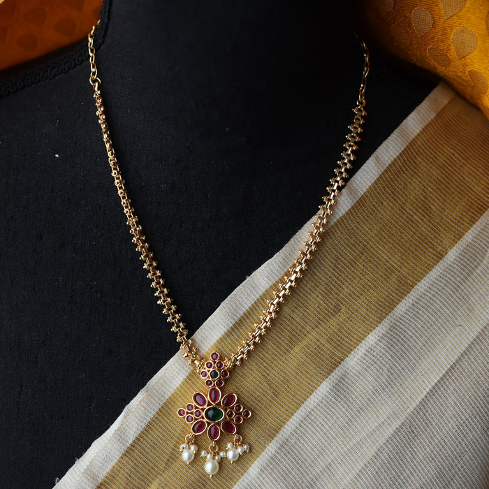 Heritage gold plated ruby stone short necklace H0087