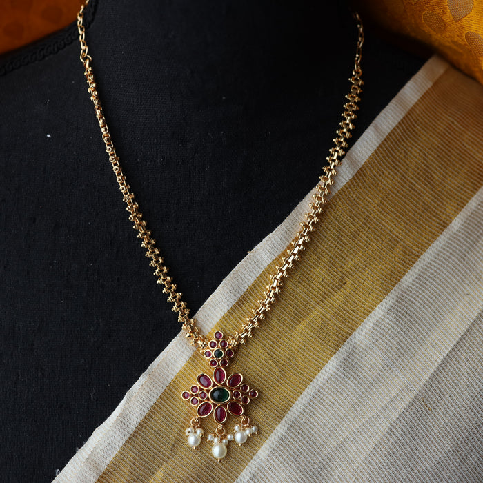 Heritage gold plated ruby stone short necklace H0087