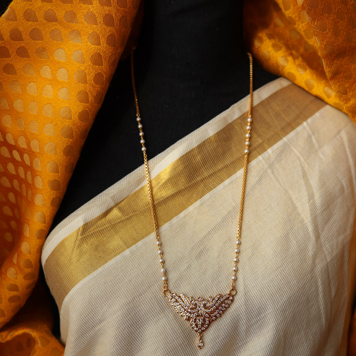 Heritage gold plated ruby white stone padakam long necklace HP9988