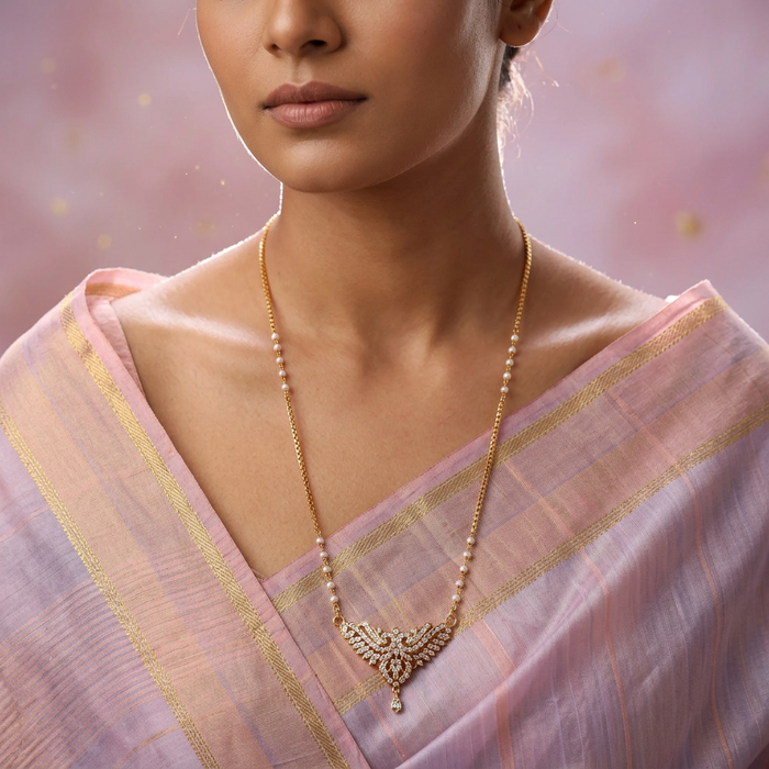 Heritage gold plated ruby white stone padakam long necklace HP9988