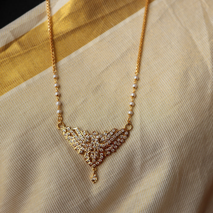 Heritage gold plated ruby white stone padakam long necklace HP9988