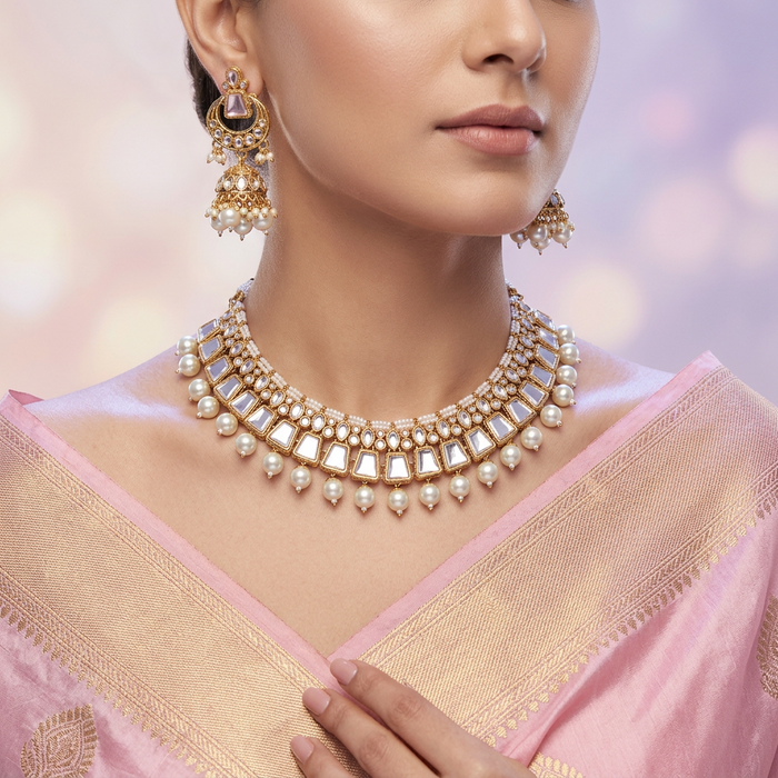 Heera choker necklace with earrings and tikka 134509