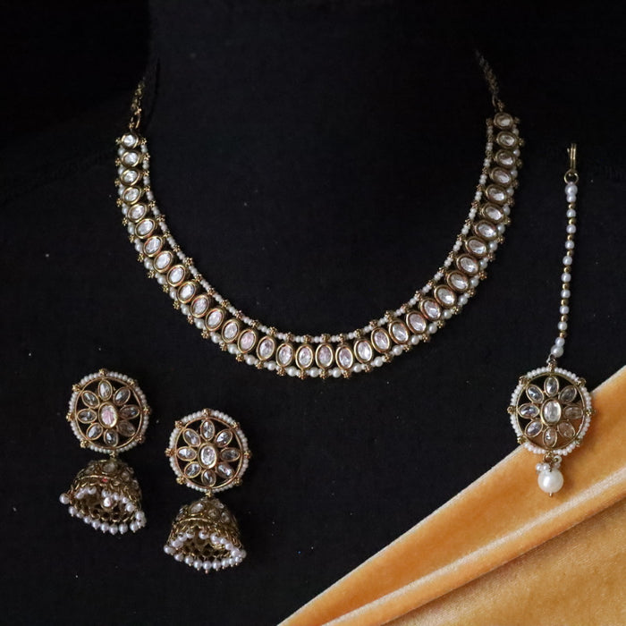 Trendy bead short necklace with earrings and tikka 13646