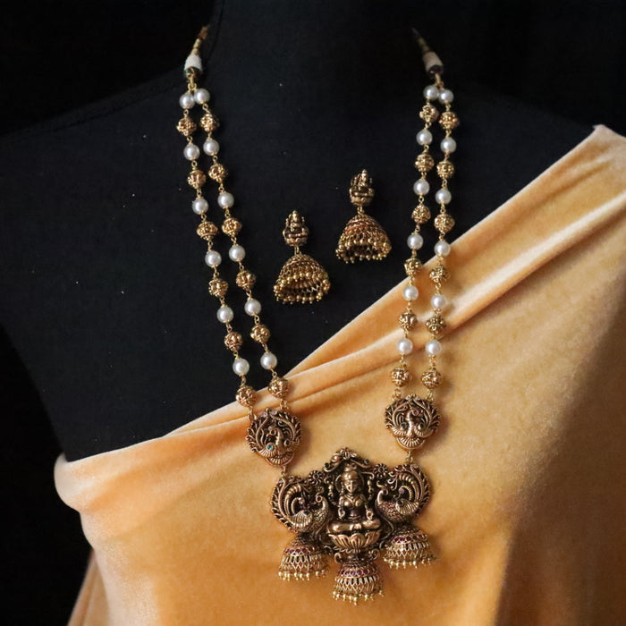 Antique pearl long necklace and earrings 143611