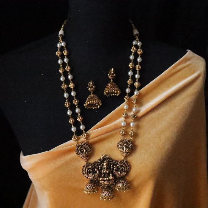 Antique pearl long necklace and earrings 143611