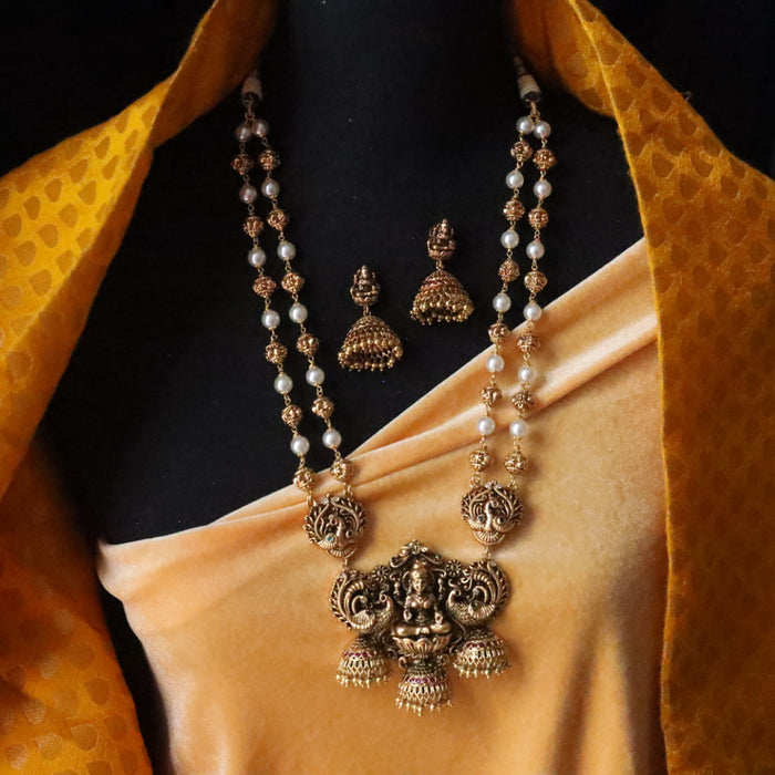 Antique pearl long necklace and earrings 143611