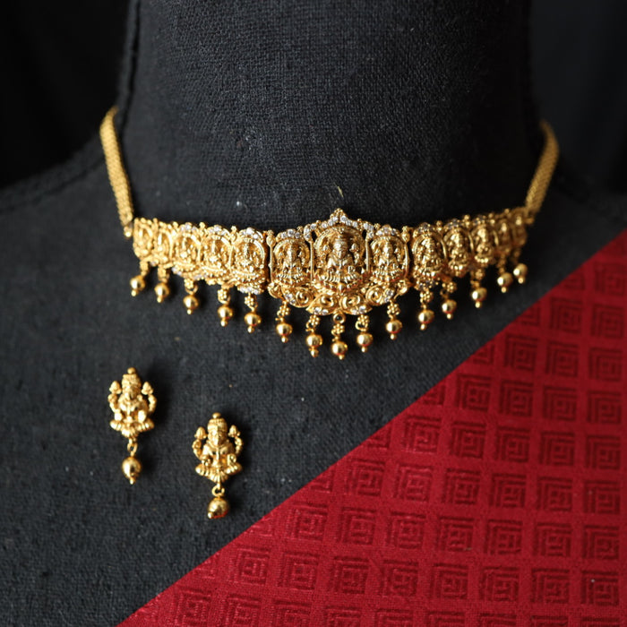 Antique temple choker necklace with earrings 17708