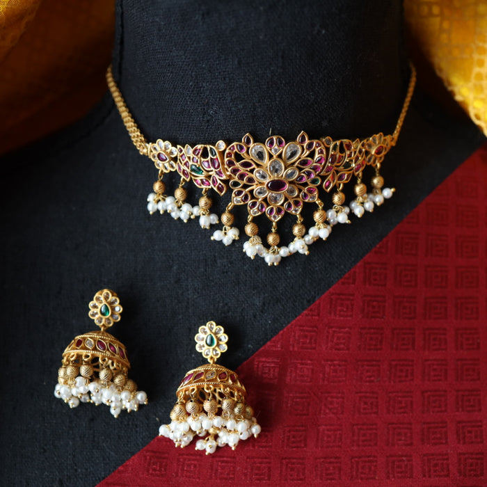 Antique choker necklace with jumka earrings 17708933