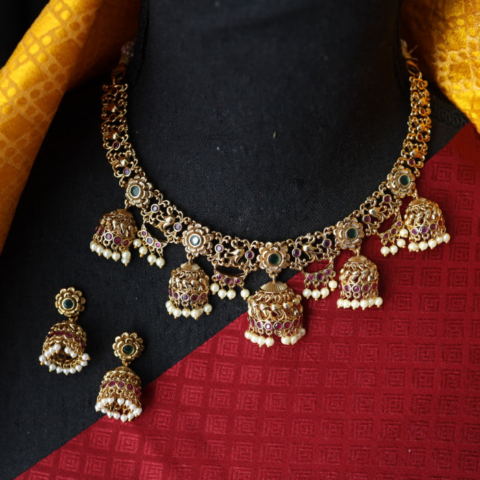 Antique short necklace with earrings 17706