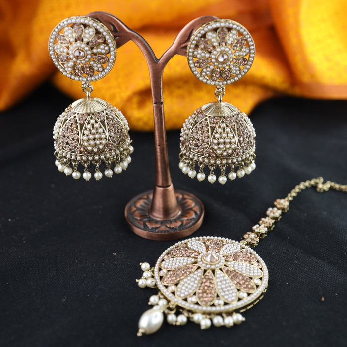 Trendy pearl jumka earrings with tikka 1246645