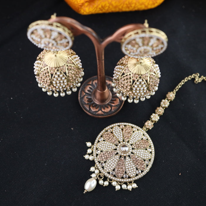 Trendy pearl jumka earrings with tikka 1246645